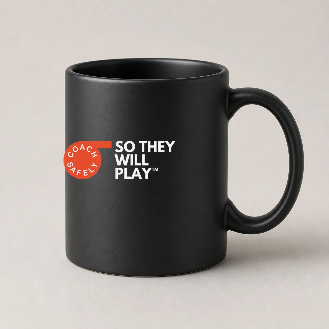 Black Coach Safely coffee cup with So They Will Play logo